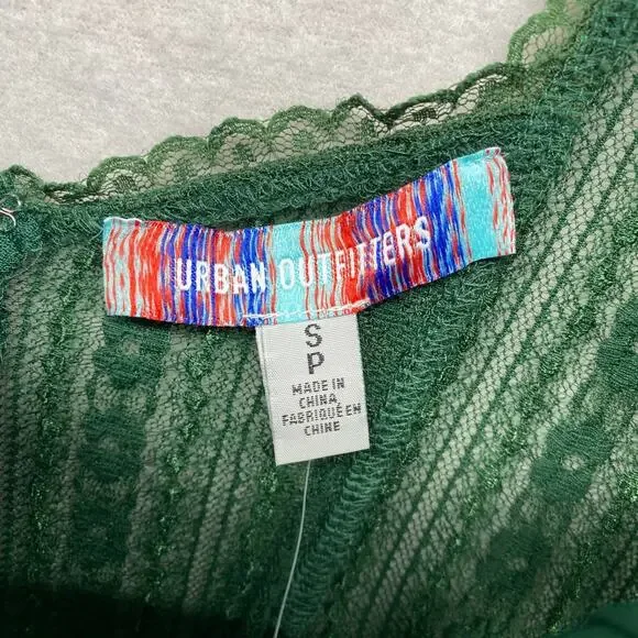 URBAN OUTFITTERS Dress S Roxie Lace Trim Mini Puff Sleeve Nylon Green NEW - Picture 5 of 16